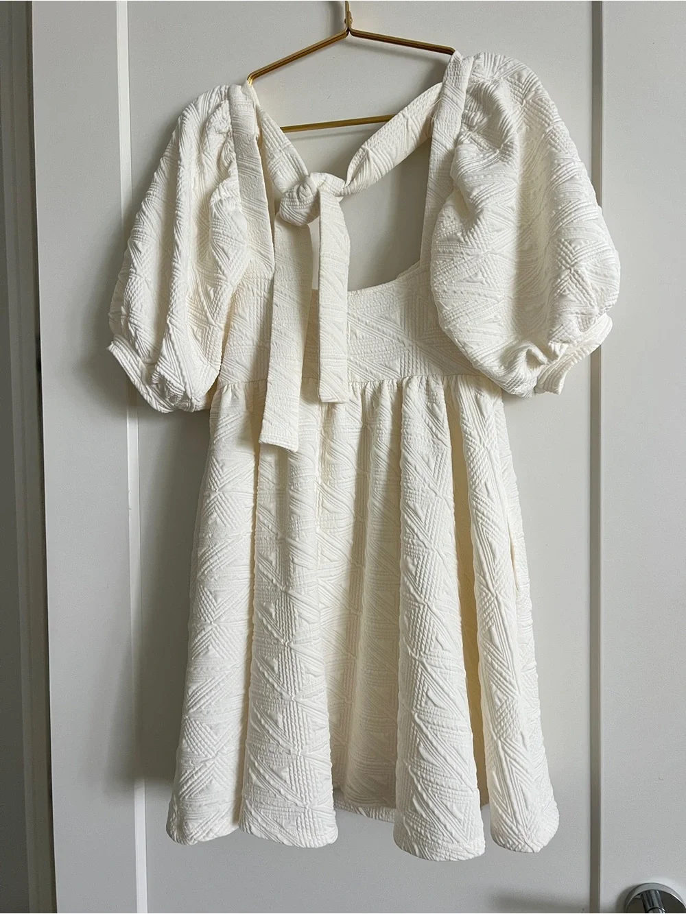 Free People Violet Baby Doll Mini Dress White Puff Sleeve Open Back Small NWOT